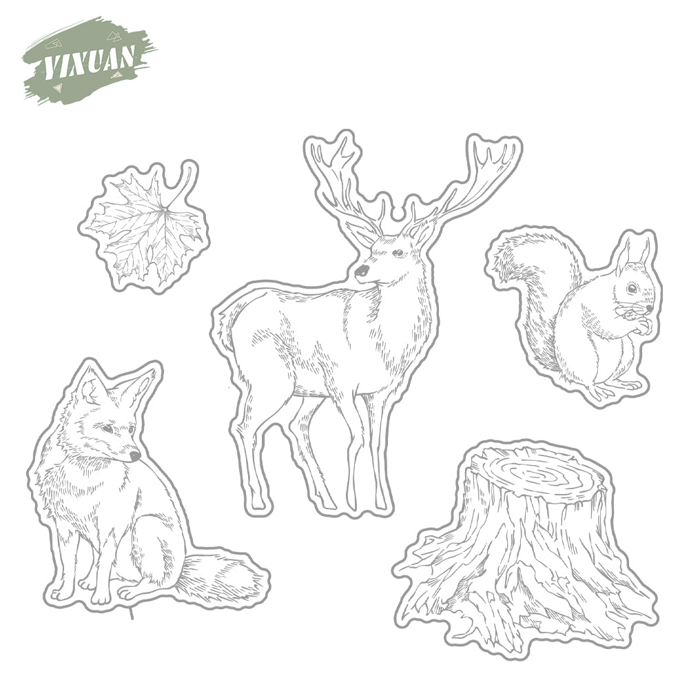 Nature Forest Animals Fox Deer Squirrel Cutting Dies And Stamp Set YX1176-S+D