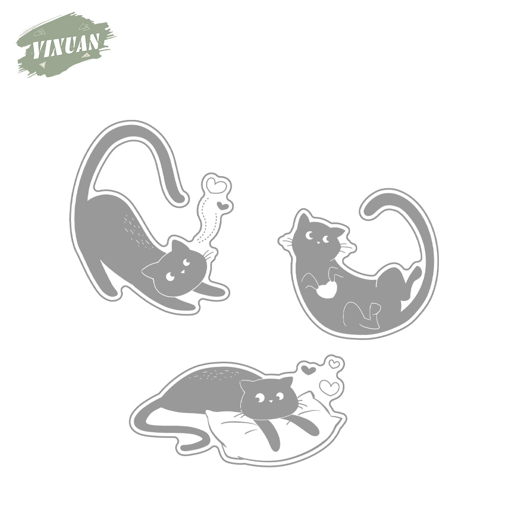 Adorable Pet Cats With Hearts Cutting Dies Set YX1149-D