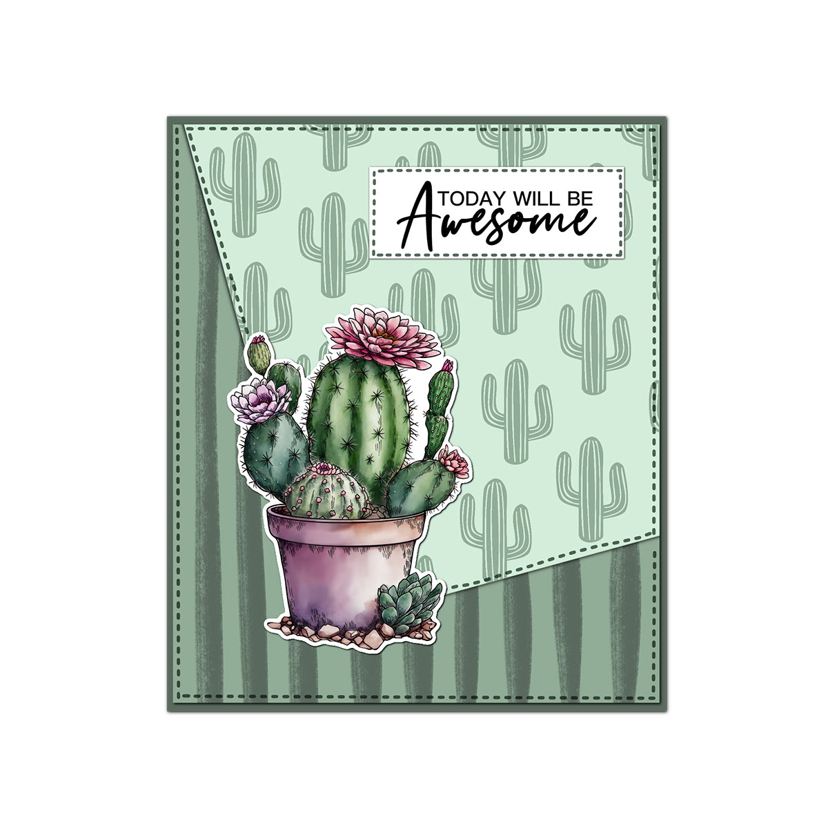 Garden Potted Plants Cactus Succulent Cutting Dies And Stamp Set YX1188-S+D