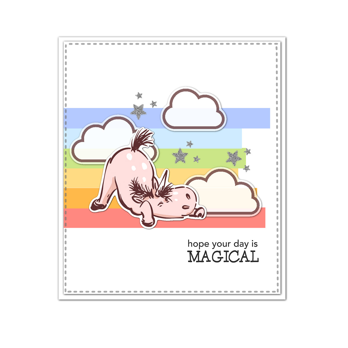 Cute Little Unicorns And Rainbow Cutting Dies And Stamp Set YX1193-S+D