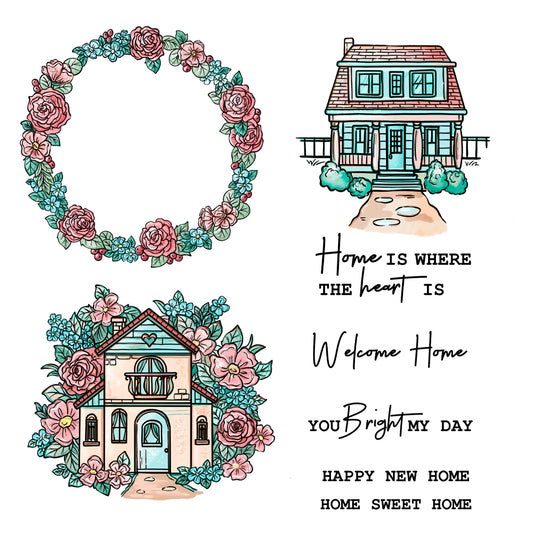 Spring Series Blooming Flowers And Home House Cutting Dies And Stamp Set YX1083-S+D