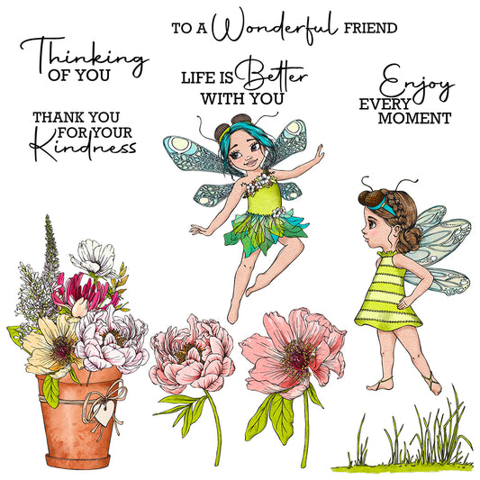 Spring Flowers And Beautiful Dragonfly Girls Fairy Cutting Dies And Stamp Set YX1129-S+D