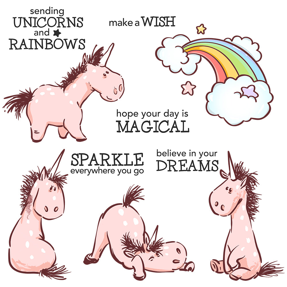 Cute Little Unicorns And Rainbow Clear Stamp YX1193-S