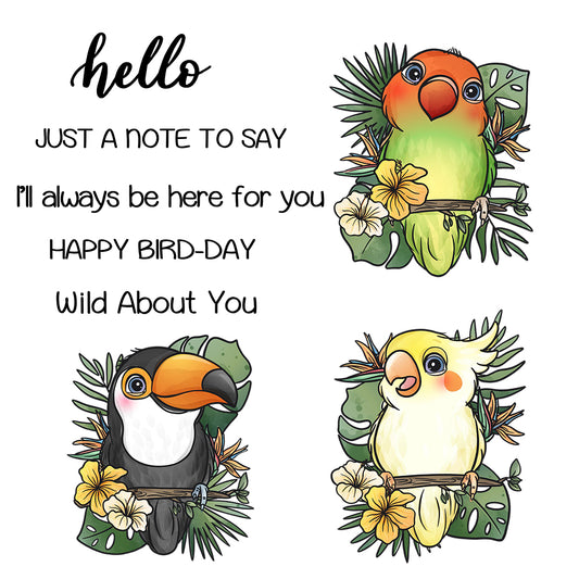 Spring Cute Cartoon Birds In Leaves Cutting Dies And Stamp Set YX1097-S+D