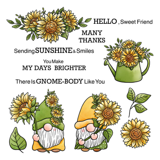 Spring Series Blooming Sunflowers Gnome Cutting Dies And Stamp Set YX1094-S+D