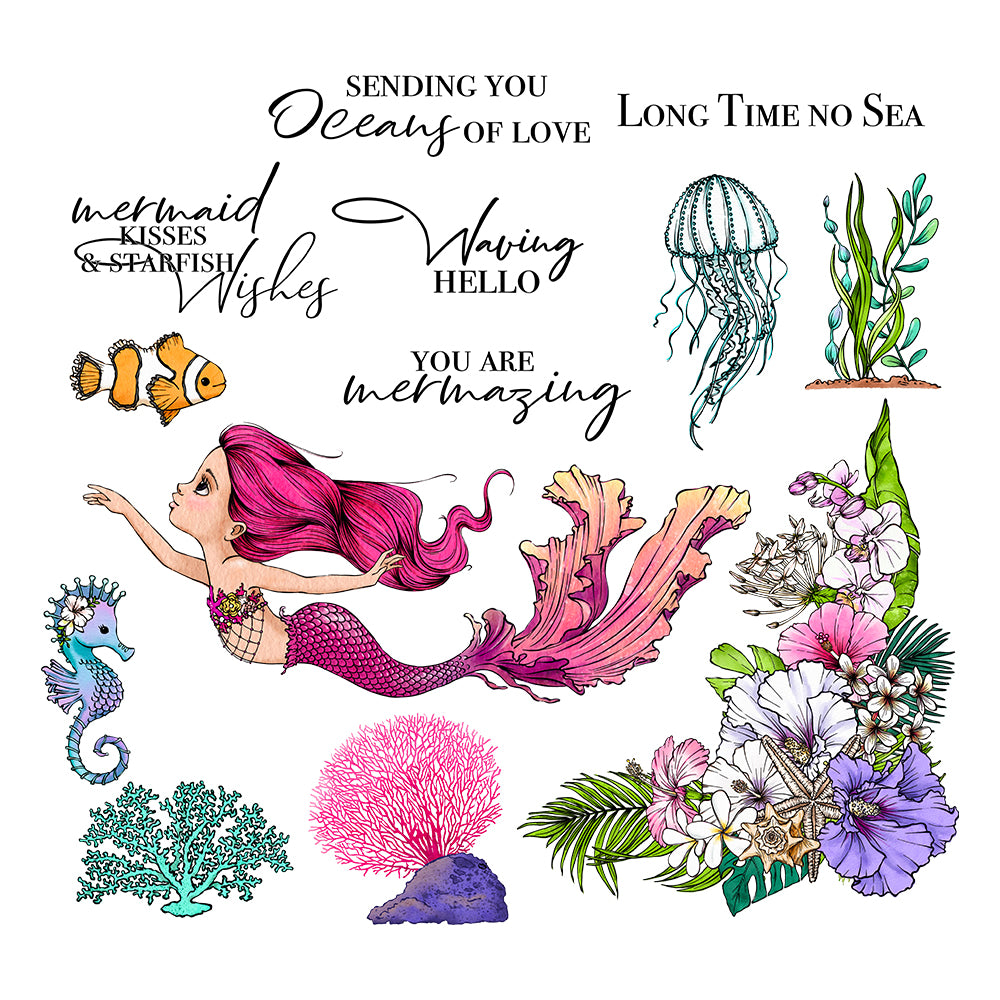 Sea Flowers And Beautiful Mermaid Cutting Dies And Stamp Set YX1021-S+D