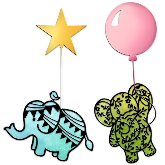 Cute Hollow Elephant Holding Balloons Metal Cutting Dies Set YX682,YX683