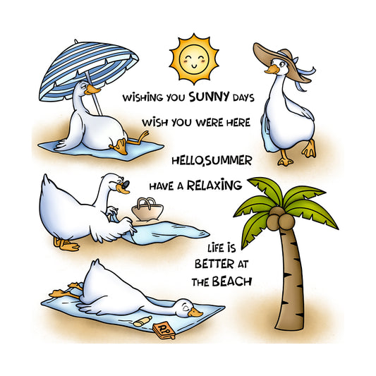 Summer Beach Palms And Cute Ducks Cutting Dies And Stamp Set YX1143-S+D