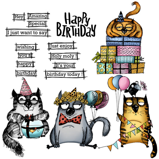 Happy Birthday Funny Cats And Gift Boxes Cutting Dies Set YX855-D