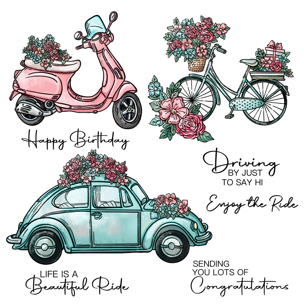 Spring Flowers And Cars Bicycle Motorcycle Cutting Dies Set YX1084-D