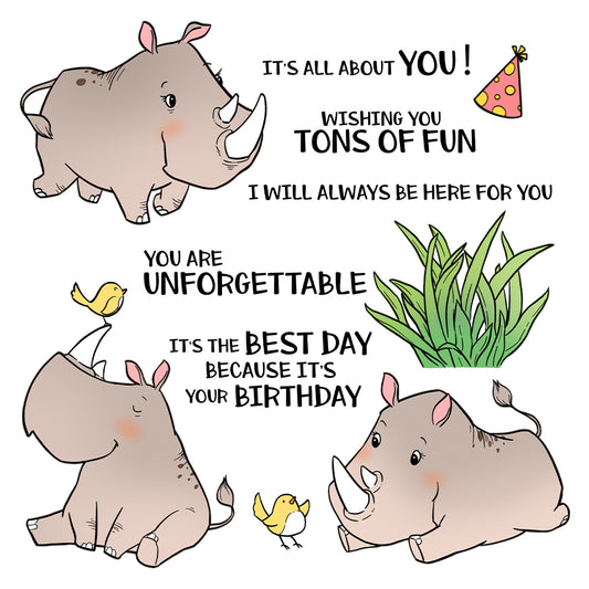 Cute Cartoon Rhinoceros Cutting Dies And Stamp Set YX1148-S+D