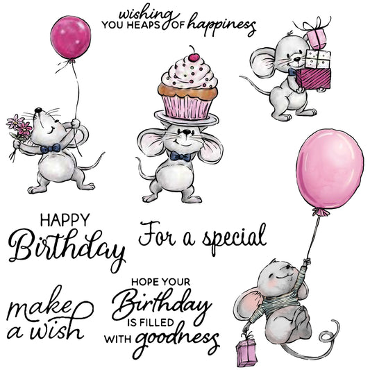 Adorable Mouse And Cupcake Happy Birthday Cutting Dies Set YX584-D