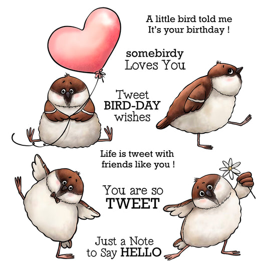 Cute Funny Fatty Birds With Heart Balloon Cutting Dies And Stamp Set YX1200-S+D