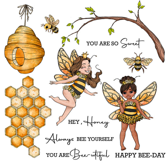 Sweet Honey And Bee Girl Fairy Cutting Dies And Stamp Set YX1131-S+D