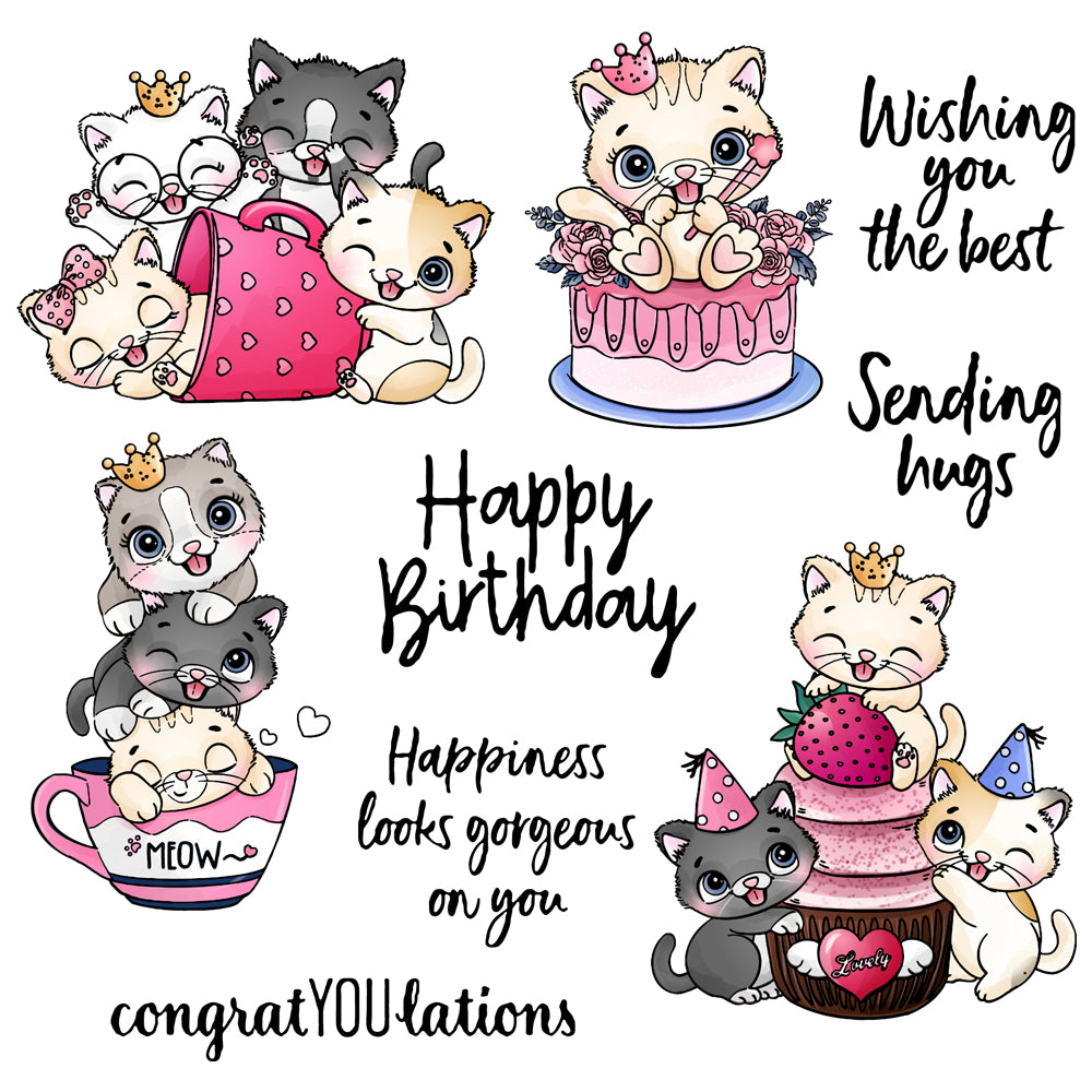 Cute Cats kitty & Cake Happy Birthday Cutting Dies Set YX573-D