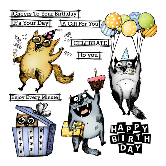 Happy Birthday Gifts Funny Cats Cutting Dies And Stamp Set YX1023-S+D