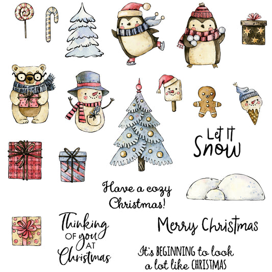 Winter Christmas Tree Snowman Penguin Bear Cutting Dies And Stamp Set YX722-S+D