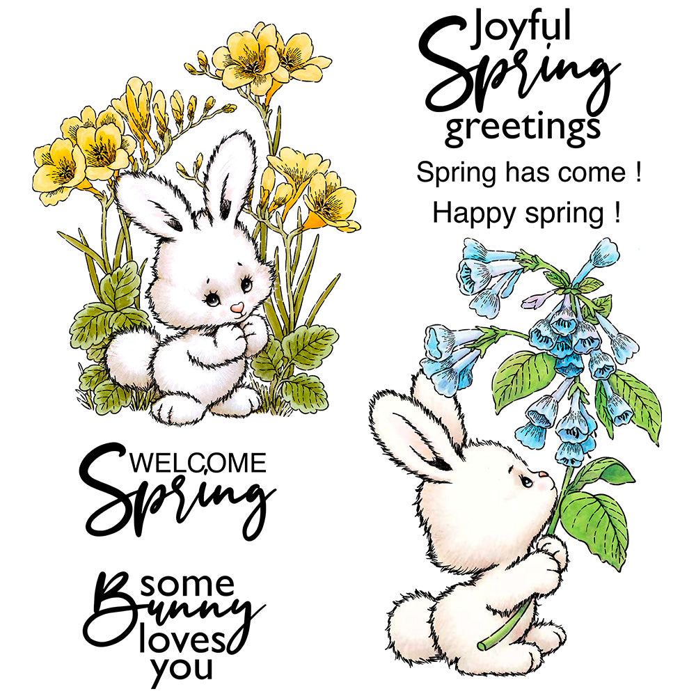 Spring Flowers And Cute Rabbits Cutting Dies And Stamp Set YX899-S+D