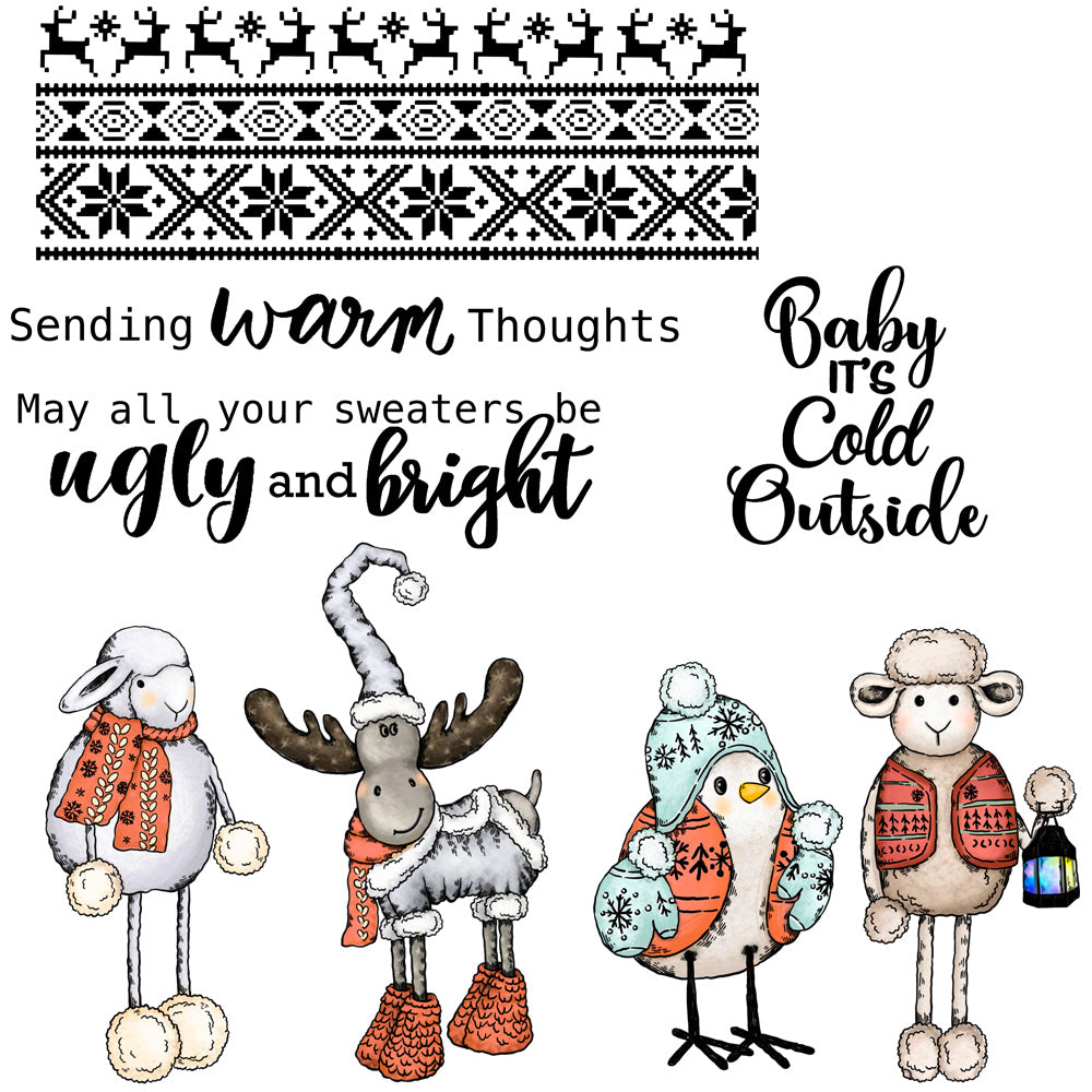 Adorable Animals In Warm Sweaters Winter Christmas Cutting Dies And Stamp Set YX823-S+D