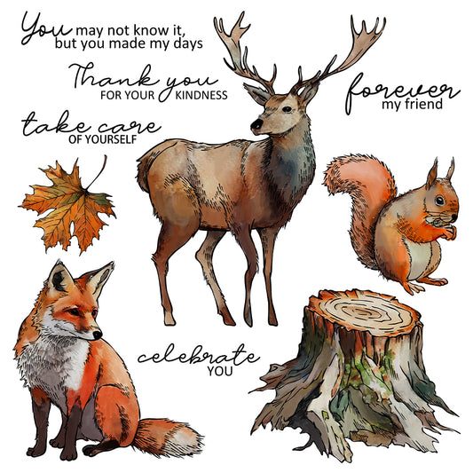 Nature Forest Animals Fox Deer Squirrel Cutting Dies And Stamp Set YX1176-S+D