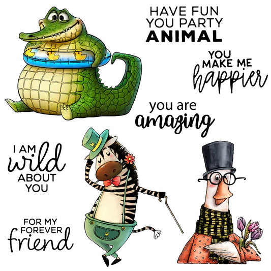 Funny Gentleman Animals Crocodile Zebra Duck Cutting Dies And Stamp Set YX725-S+D