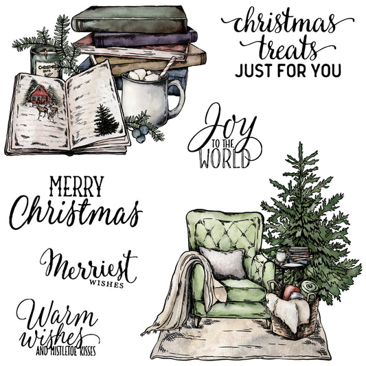 Merry Xmas Sofa & Books Christmas Tree Cutting Dies And Stamp Set YX776-S+D