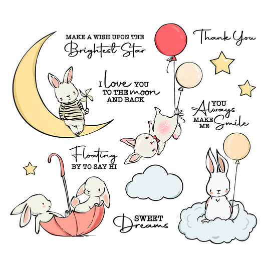 Cute Sleeping Rabbits And Balloons Birthday Cutting Dies And Stamp Set YX1140-S+D