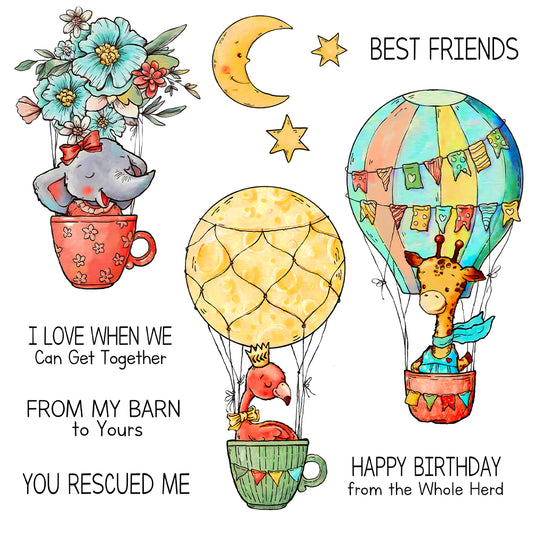 Cute Animals On Hot Air Balloons Cutting Dies And Stamp Set YX1180-S+D