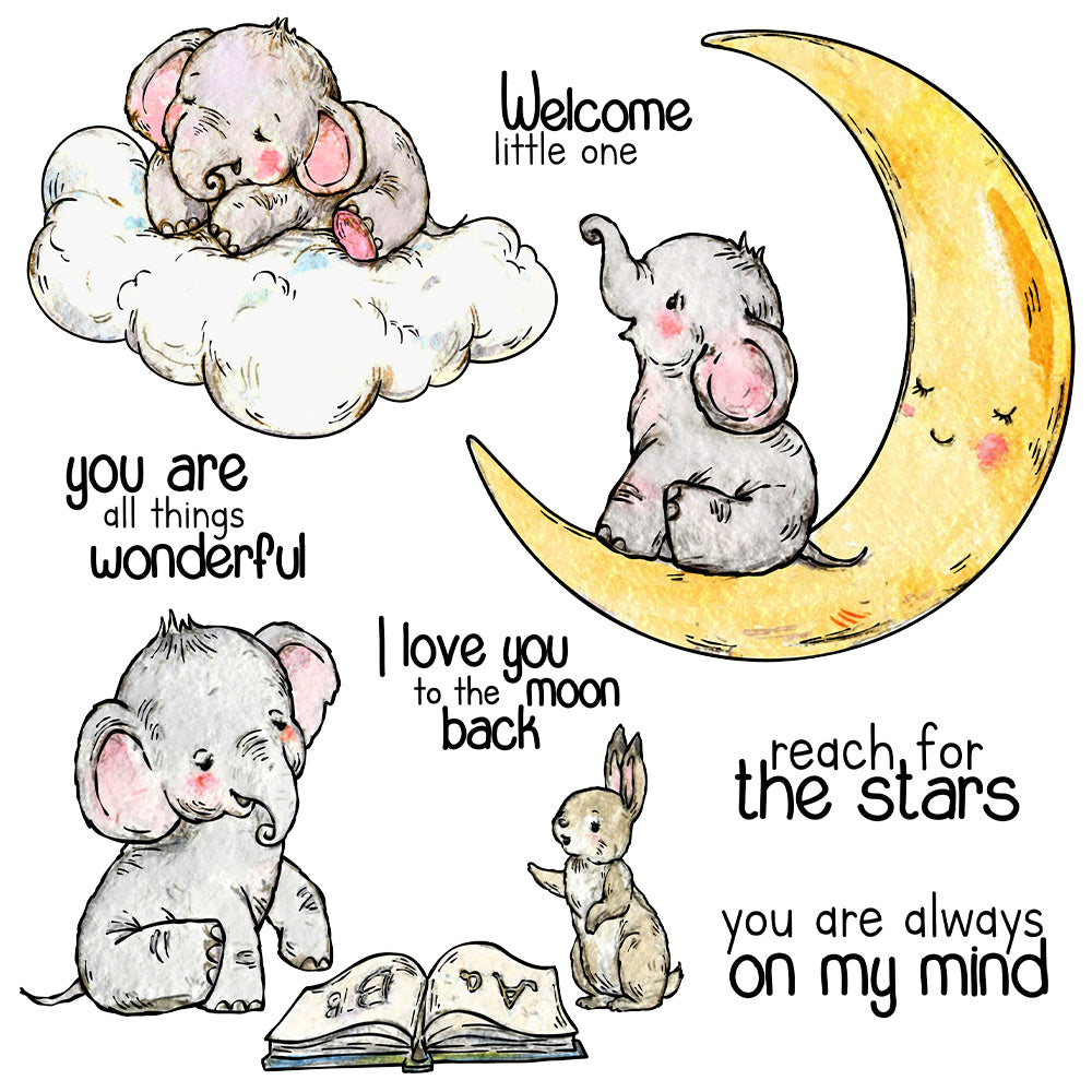Cute Sleeping Elephant On Moon Clouds Cutting Dies And Stamp Set YX1203-S+D