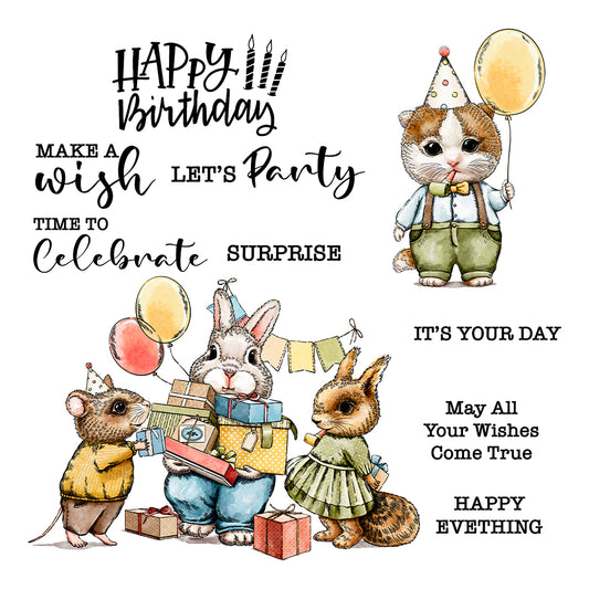 Happy Birthday To Animals Cute Kitty And Rabbits Cutting Dies And Stamp Set YX1095-S+D