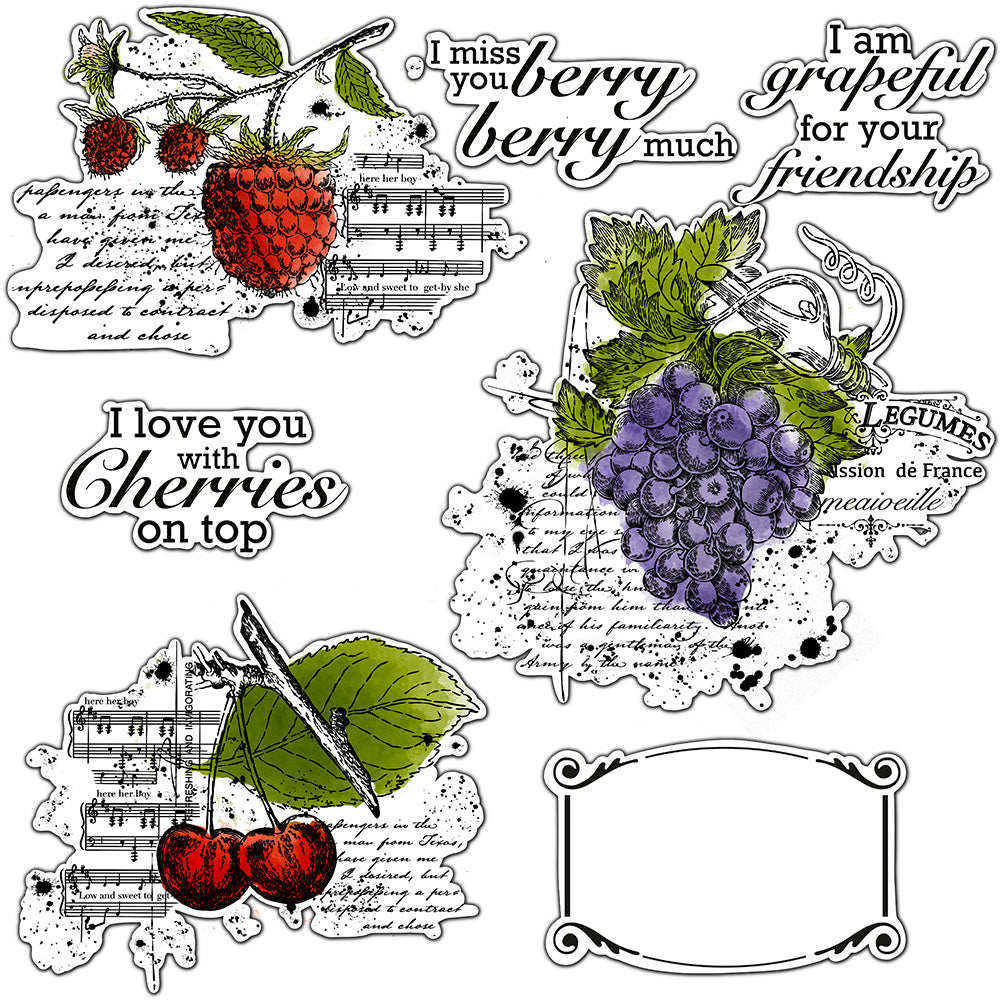 Spring Sweet Fruits Berry Cherry Grape Cutting Dies And Stamp Set YX938-S+D