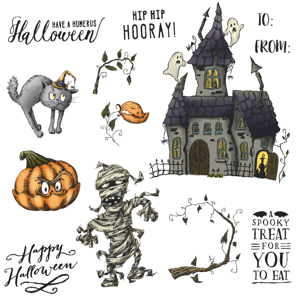 Pumpkin Ghost Castle Happy Halloween Cutting Dies And Stamp Set YX770-S+D