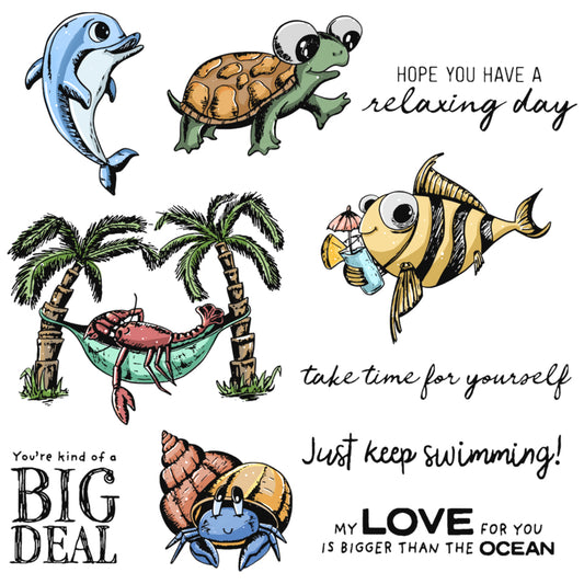 Summer Season Cute Marine Animals Cutting Dies And Stamp Set YX549-S+D