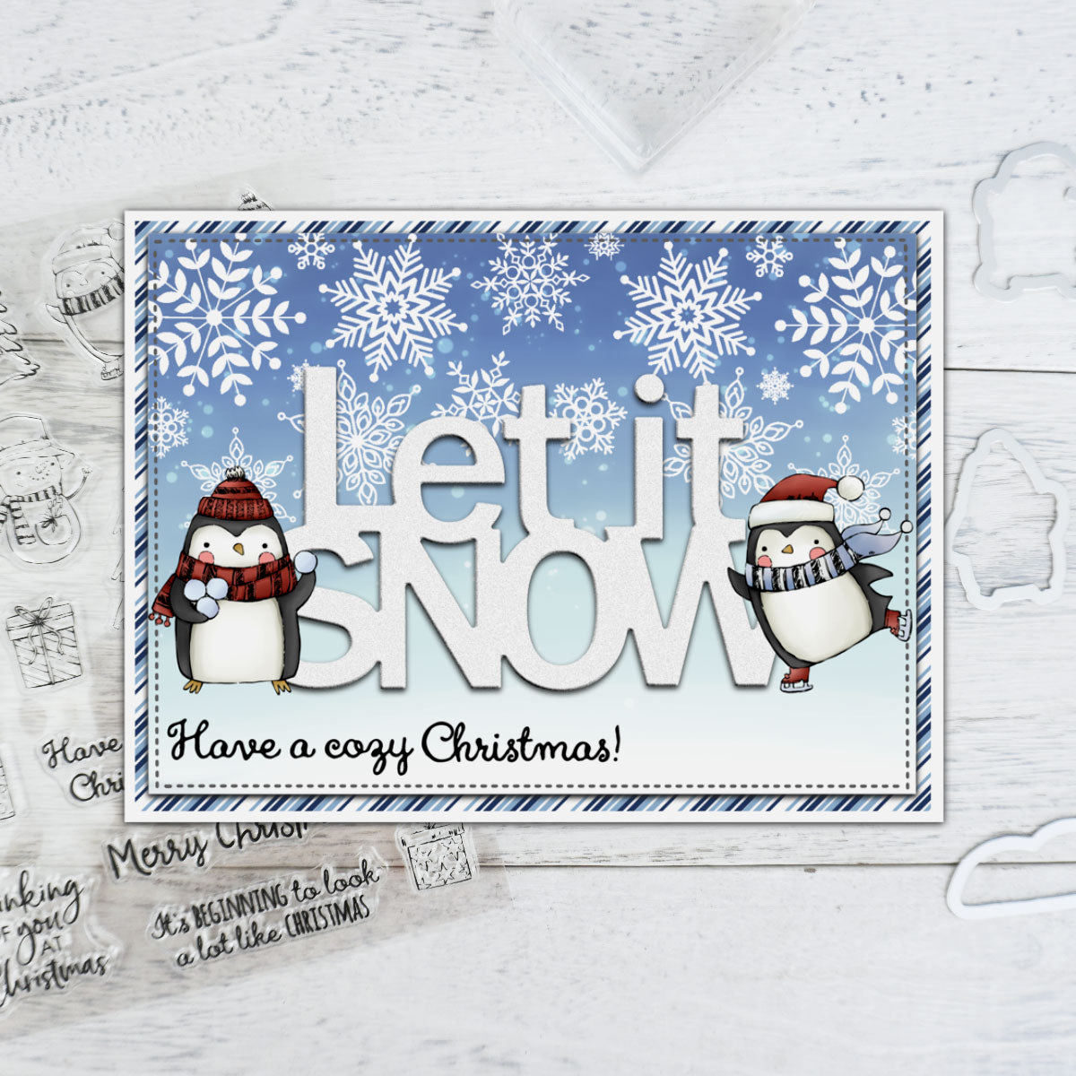 Winter Christmas Tree Snowman Penguin Bear Cutting Dies And Stamp Set YX722-S+D