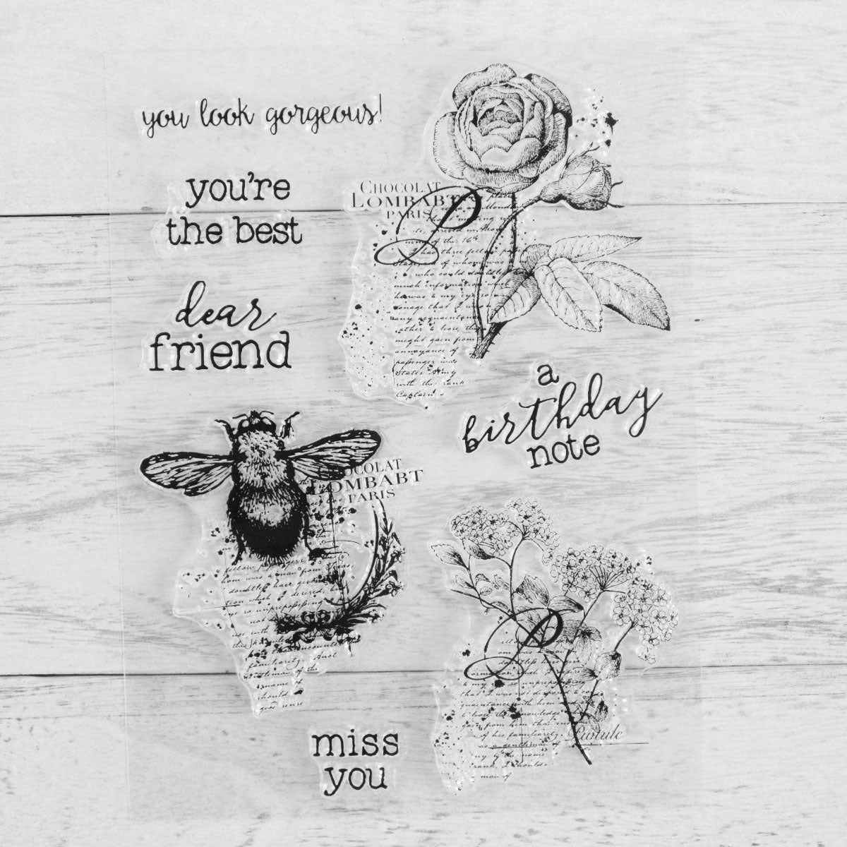 Vintage Busy Bees And Flowers Clear Stamp YX788