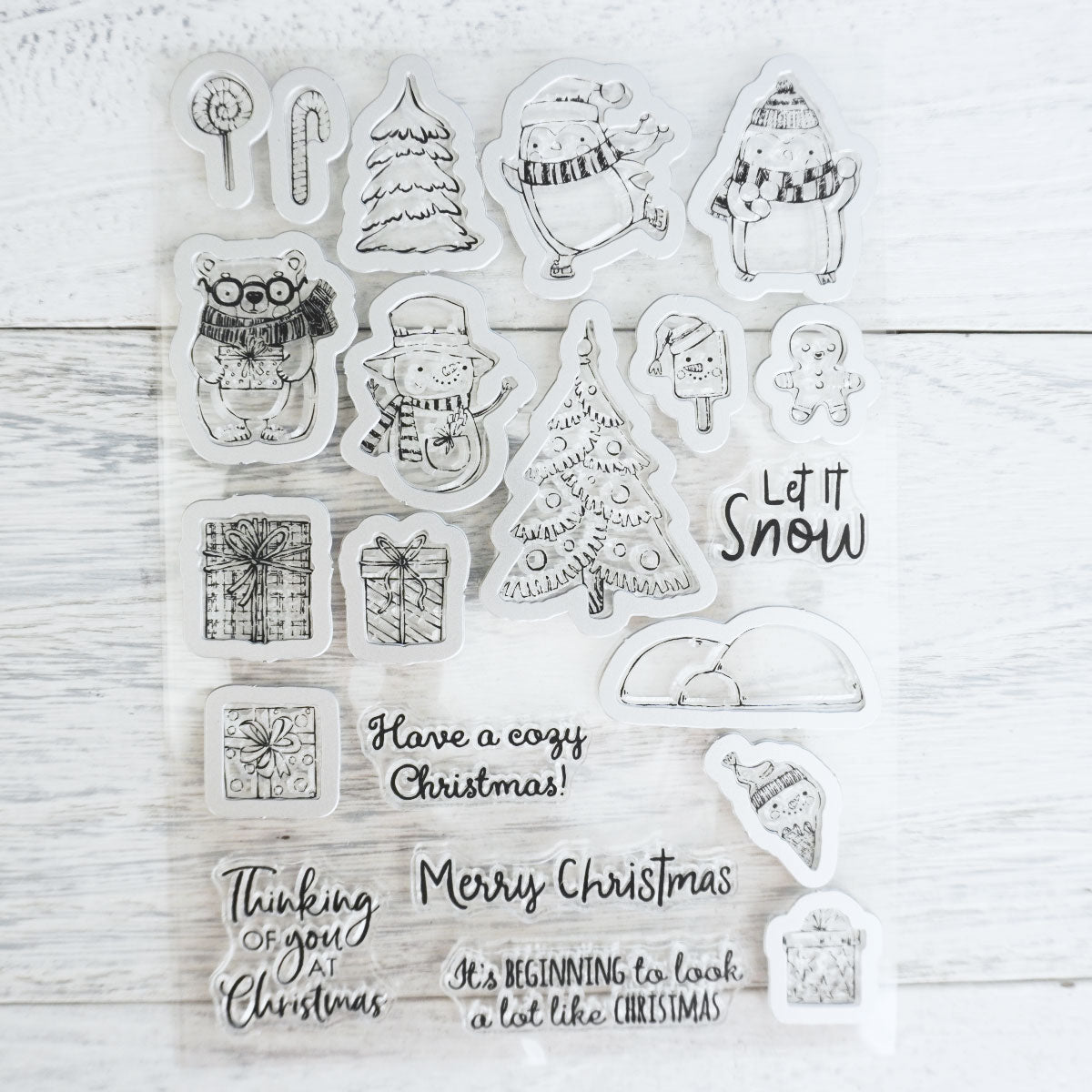 Winter Christmas Tree Snowman Penguin Bear Cutting Dies And Stamp Set YX722-S+D