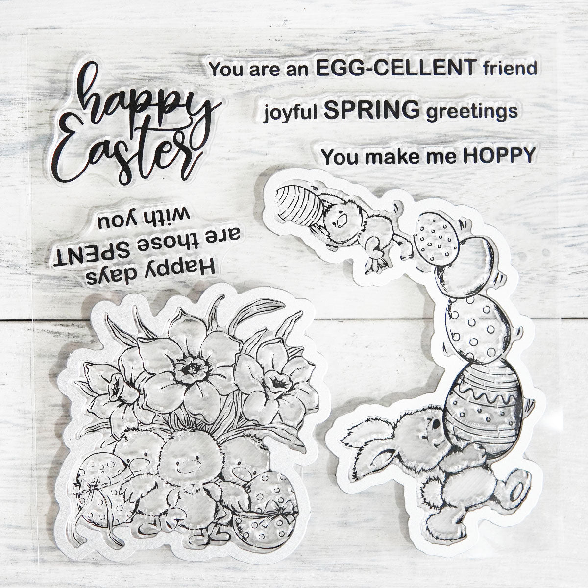Cute Easter Eggs Rabbits Chicken And Flowers Clear Stamp YX895-S