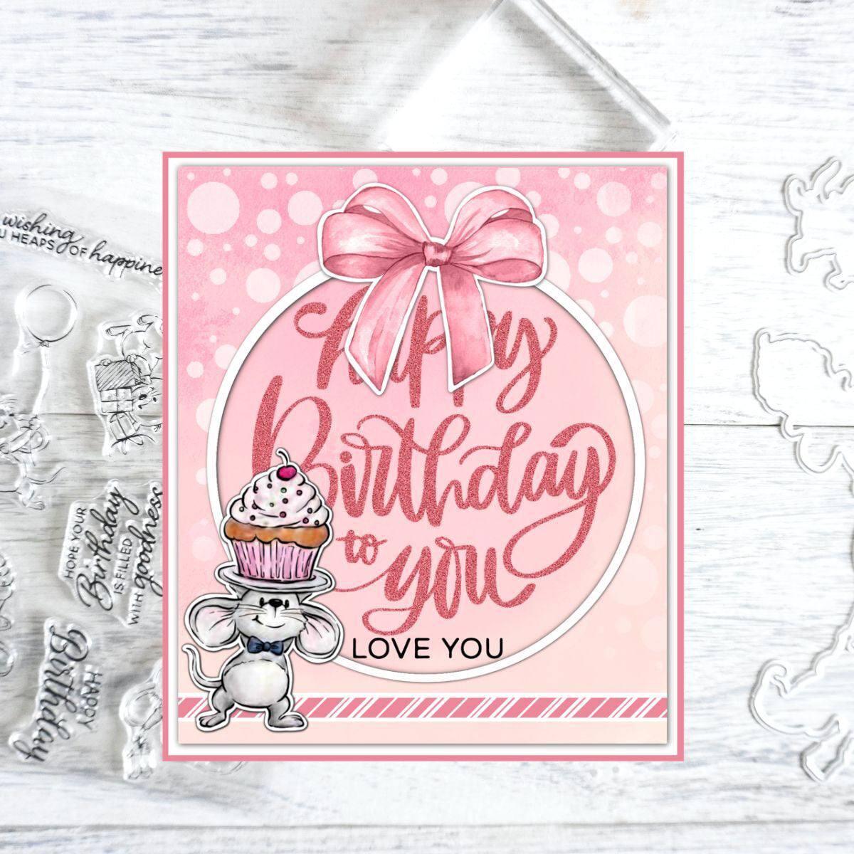 Adorable Mouse And Cupcake Happy Birthday Clear Stamp YX584-S