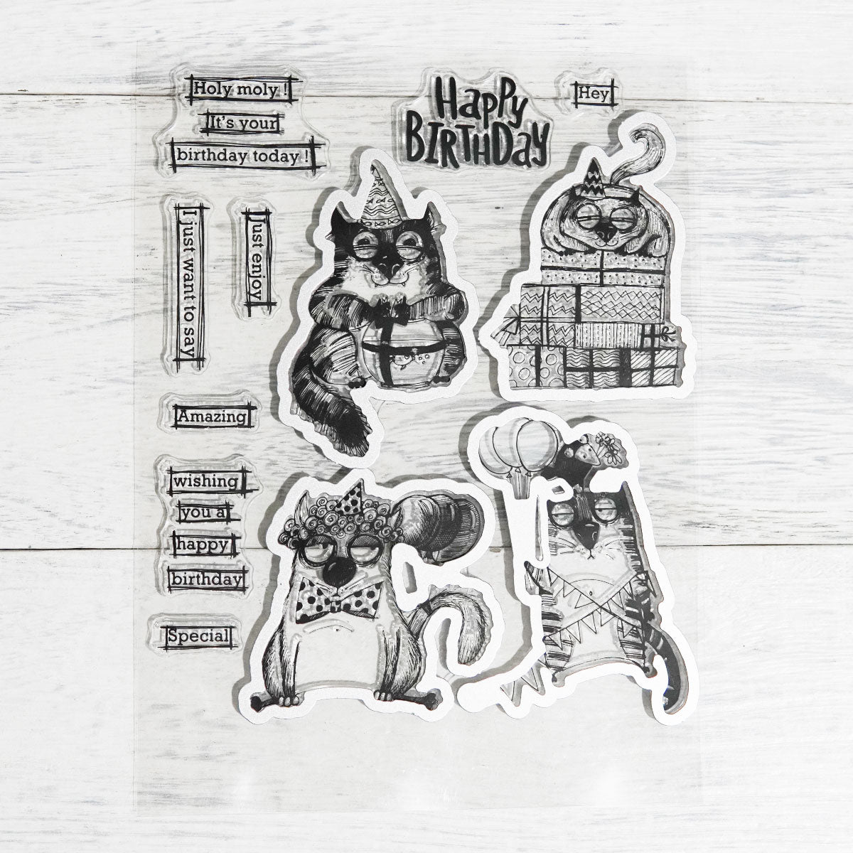 Happy Birthday Funny Cats And Gift Boxes Cutting Dies And Stamp Set YX855-S+D