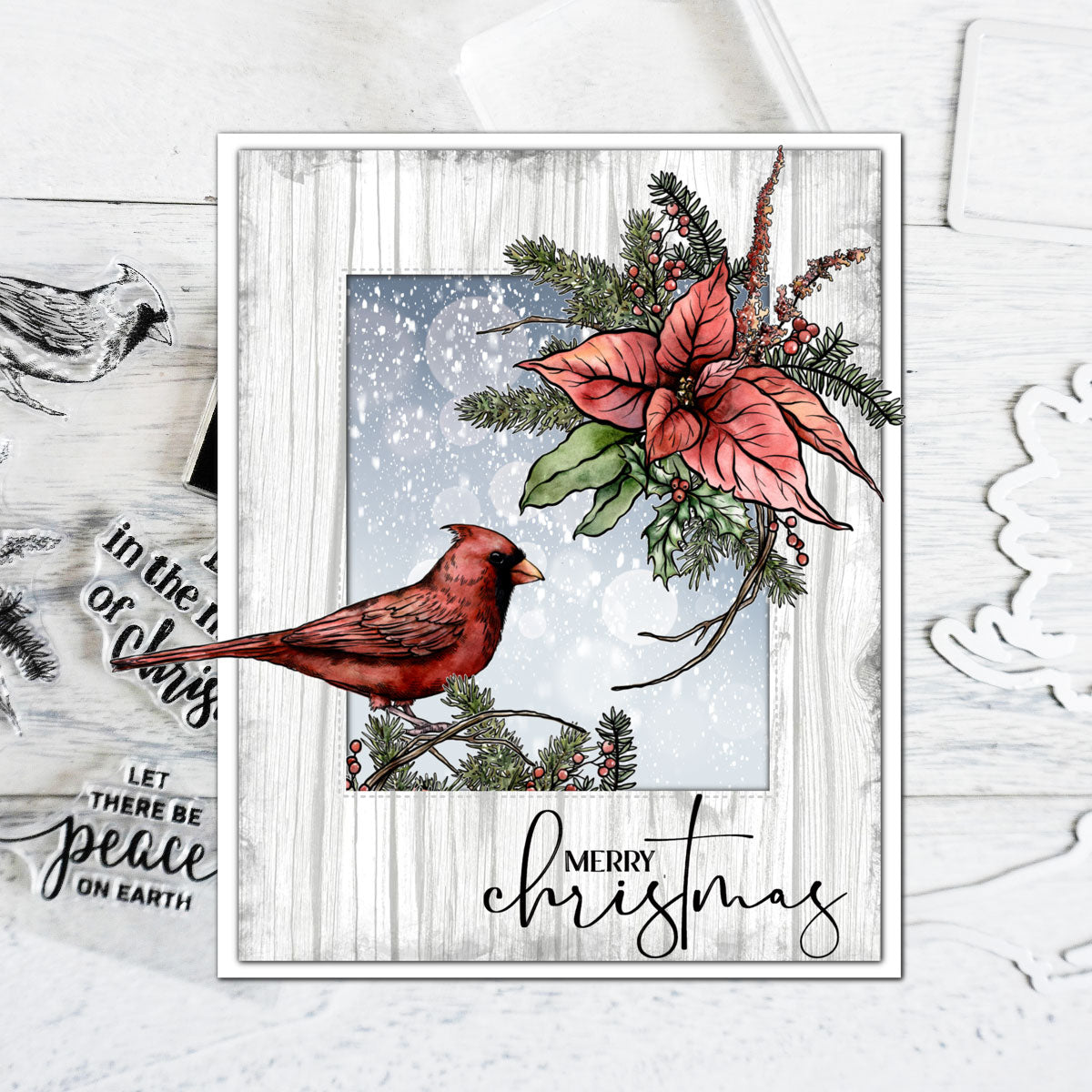 Birds And Flower Christmas Cutting Dies And Stamp Set YX780-S+D