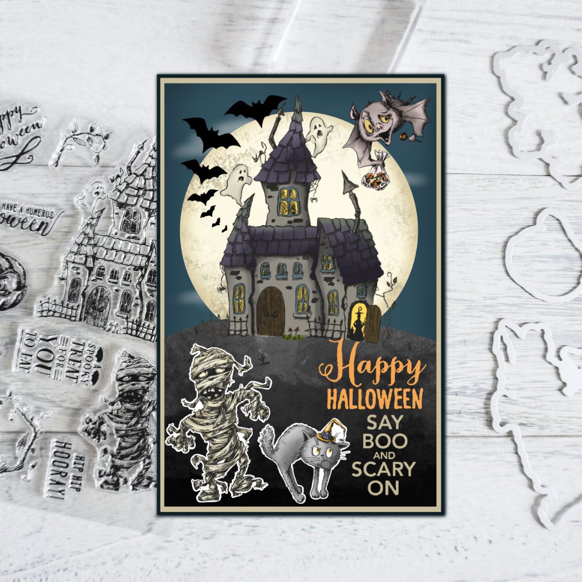 Pumpkin Ghost Castle Happy Halloween Clear Stamp YX770-S