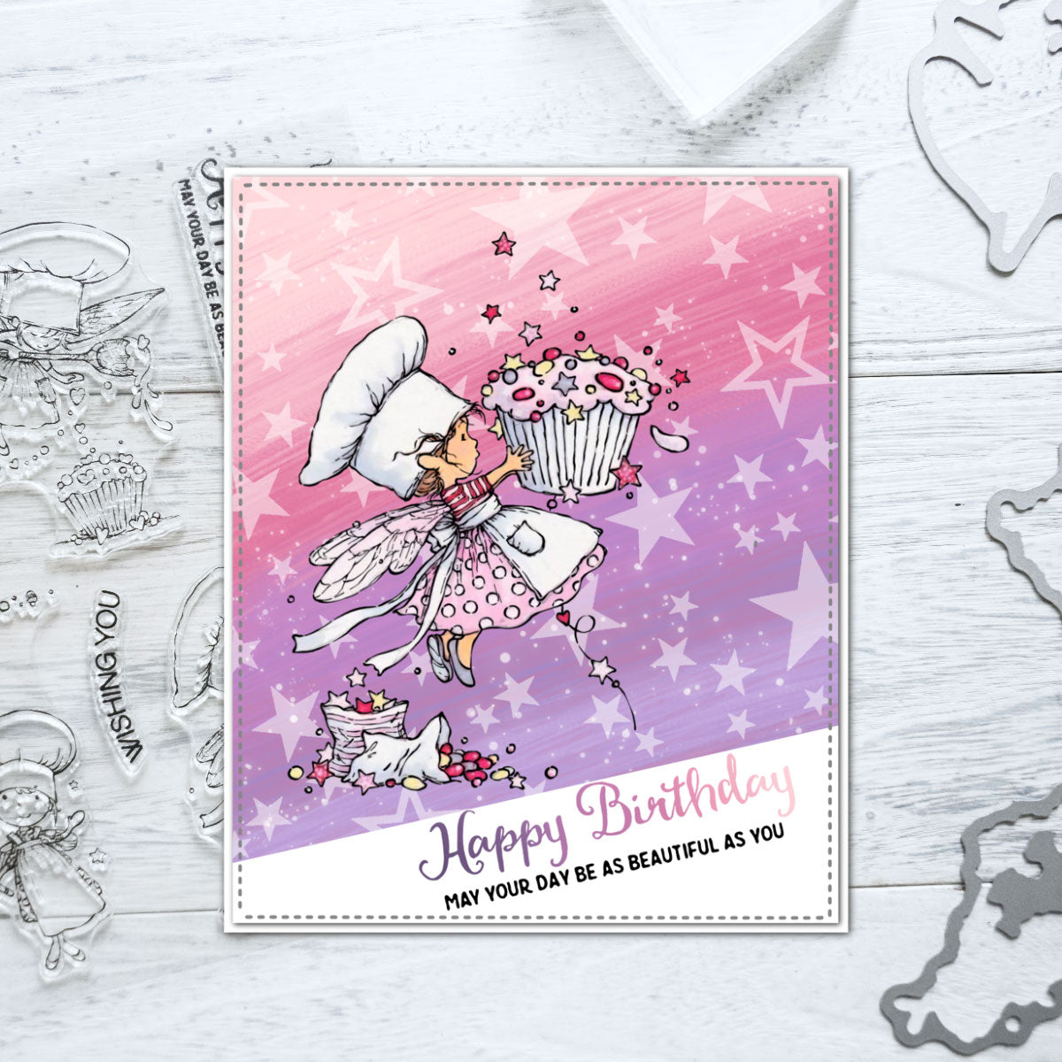 Cute Little Fairy Pastry Love Cake Happy Birthday Cutting Dies And Stamp Set YX653-S+D