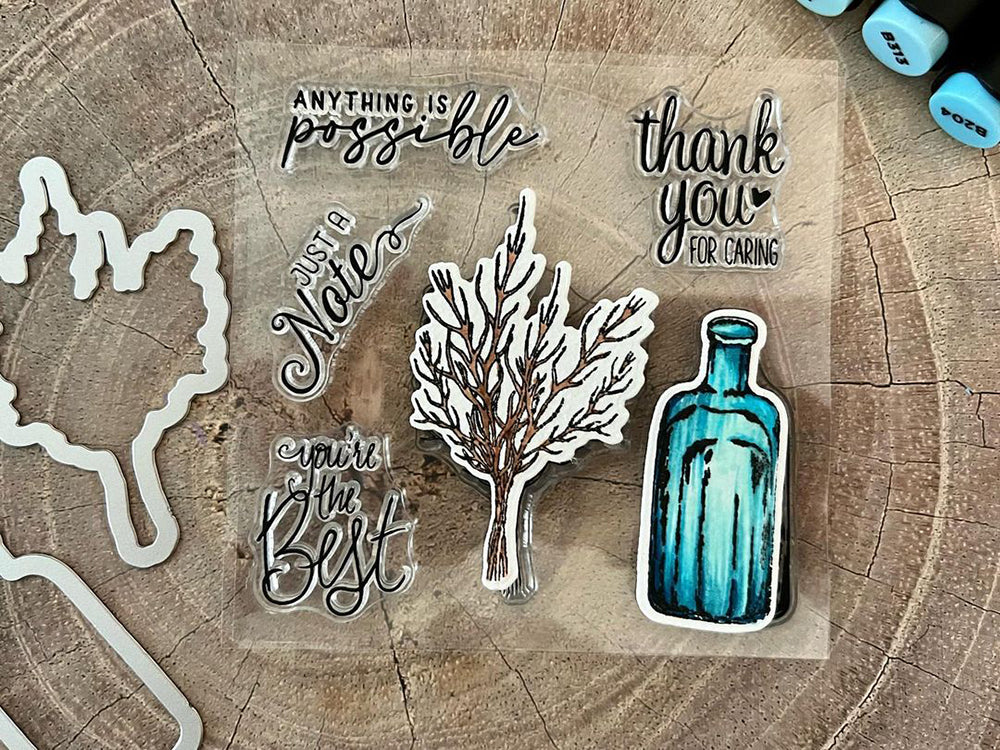 Home Desk Bottle And Branches Mini Cutting Dies And Stamp Set YX605-S+D