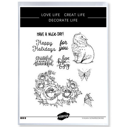 White Fatty Cat And Flowers Cutting Dies And Stamp Set YX507-S+D