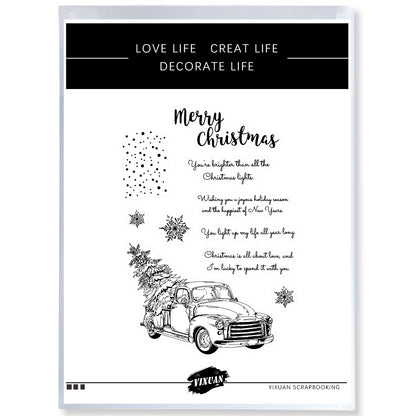Winter Christmas Trees On Car Decor Cutting Dies And Stamp Set YX717-S+D