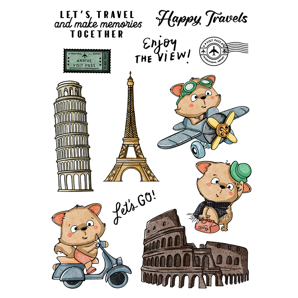 Cute Raccoon Travels Around The World Cutting Dies And Stamp Set YX490-S+D