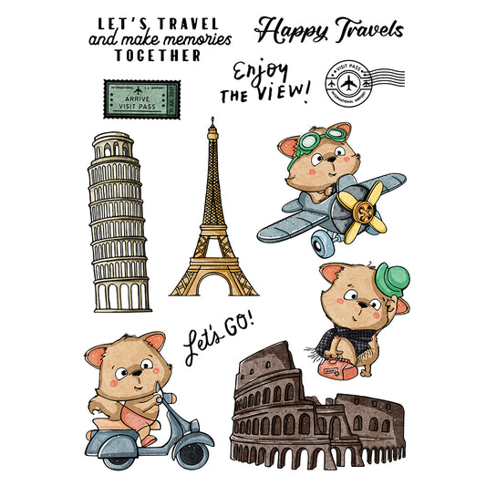 Cute Raccoon Travels Around The World Cutting Dies And Stamp Set YX490-S+D