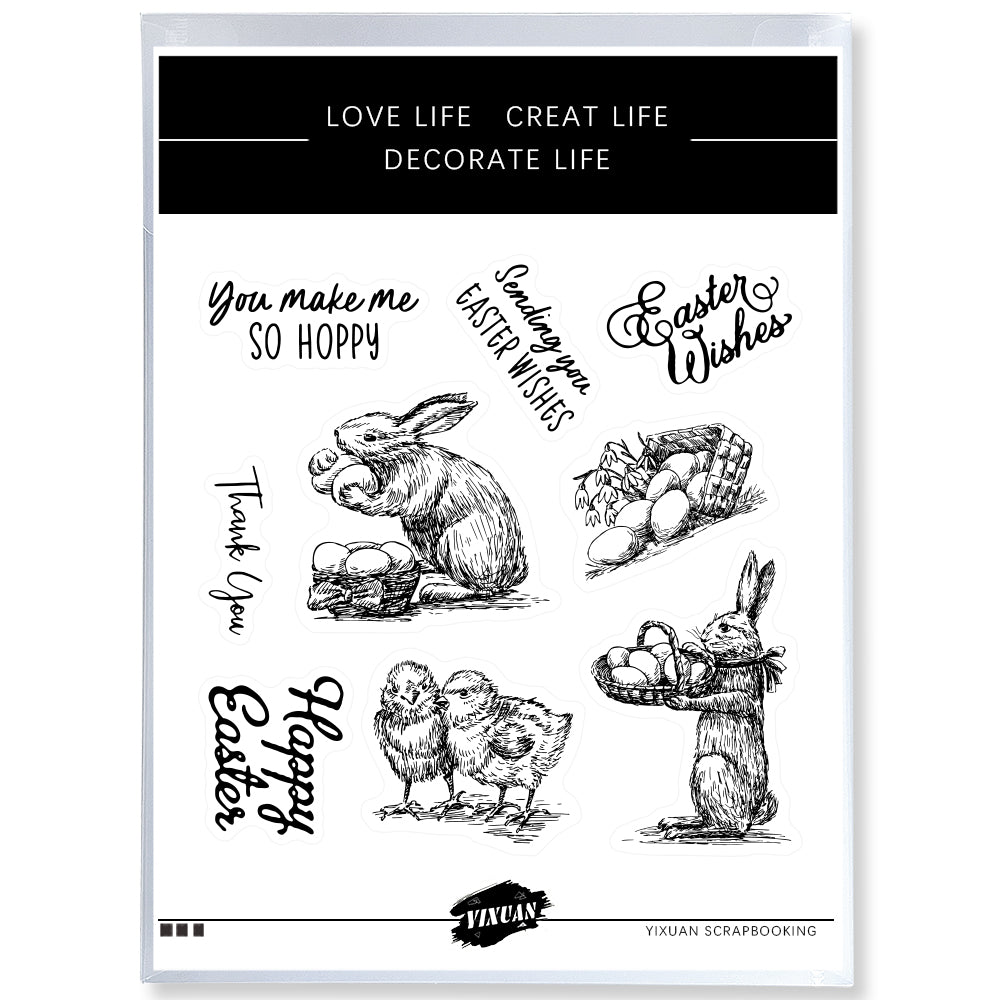 Colorful Eater Eggs Rabbits Cutting Dies And Stamp Set YX461-S+D