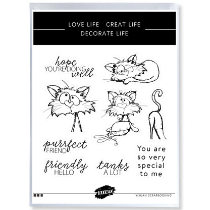 Cartoon Funny Cats Cutting Dies And Stamp Set YX493-S+D