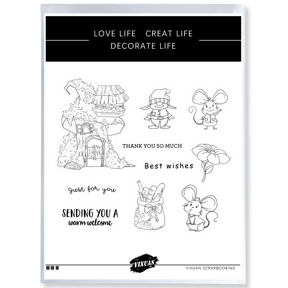 Kawaii Mouse Nature House Clear Stamp YX479-S